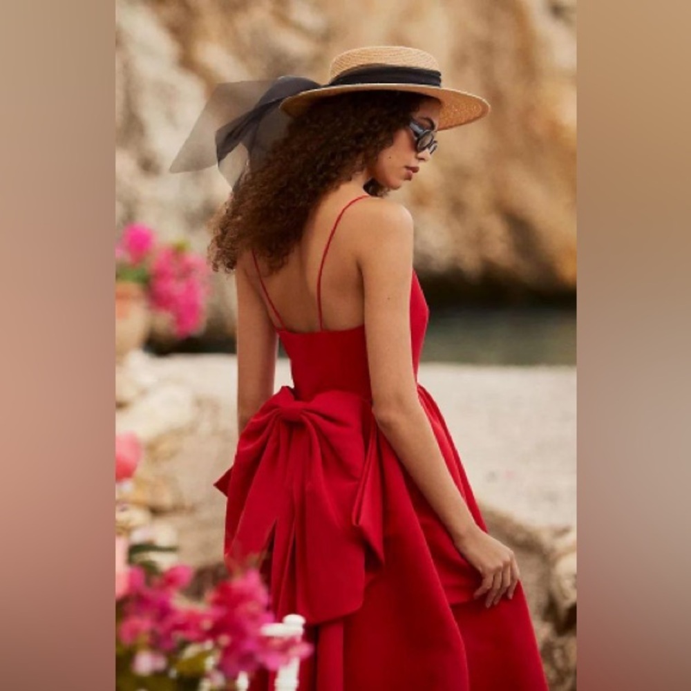 Sachin + Babi Red Bow-Back Evening Gown - Picture 2 of 16